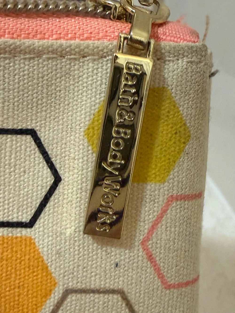 Bath & Body Works Be My Honey Yellow Pink Bee Hexagon Cosmetic Pouch